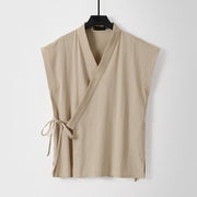 Foviel Summer Solid Color V-Neck Sleeveless Men's Cotton Linen Vest