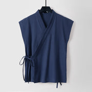 Foviel Summer Solid Color V-Neck Sleeveless Men's Cotton Linen Vest