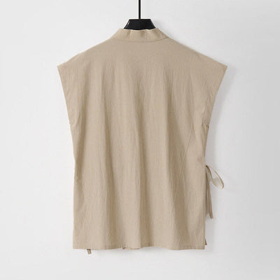 Buddha Stones Summer Solid Color V-Neck Sleeveless Men's Cotton Linen Vest - image 8