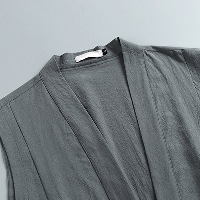 Buddha Stones Summer Solid Color V-Neck Frog-Button Sleeveless Men's Cotton Linen Vest - image 3