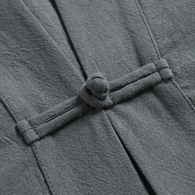 Buddha Stones Summer Solid Color V-Neck Frog-Button Sleeveless Men's Cotton Linen Vest - image 5