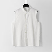 Foviel Summer Solid Color Stand Collar Men's Cotton Linen Sleeveless Vest