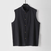 Foviel Summer Solid Color Stand Collar Men's Cotton Linen Sleeveless Vest