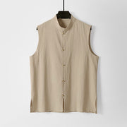 Foviel Summer Solid Color Stand Collar Men's Cotton Linen Sleeveless Vest