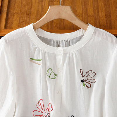 Buddha Stones Coral Gourd Pattern Crew Neck Half Sleeve Women's Polyester Shirt  - image 10