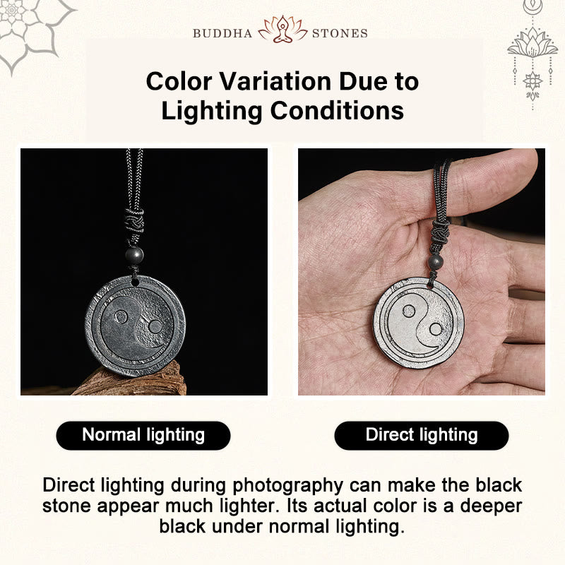 Buddha Stones Natural Authentic Shungite Stone Carved Yin Yang Protection Necklace Pendant - image 4