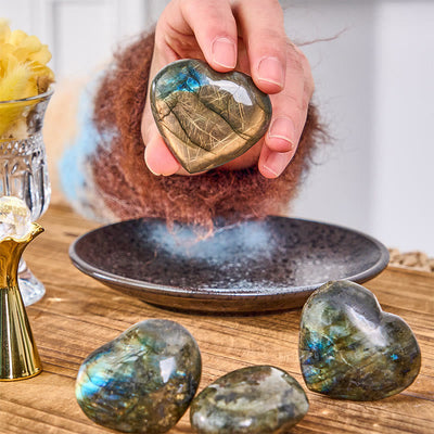Buddha Stones Natural Heart Stone Labradorite Healing Cure Figurine Decoration - image 6