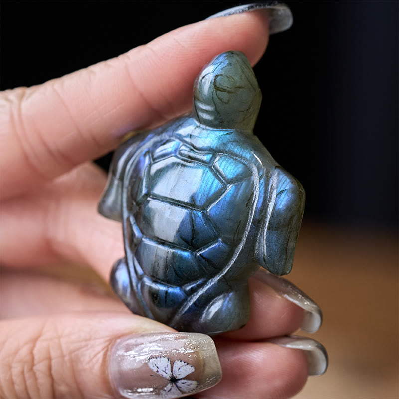 Buddha Stones Turtle Natural Labradorite Figurine Wisdom Protection Statue Home Decoration - Turtle - 4.7*3.65*1.3cm - image 0