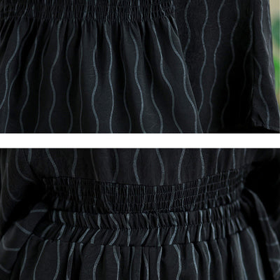 Buddha Stones 2pcs Striped Pattern Short Sleeve Shirt Polyester 7 Length Harem Pants Set With Pocket - image 19