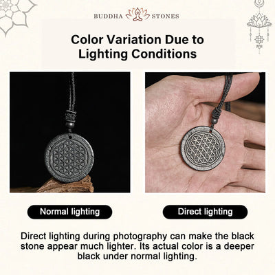 Buddha Stones Flower of Life Carving Design Authentic Shungite Stone Protection Necklace Pendant - image 4