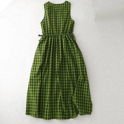Buddha Stones Sleeveless Plaid Summer Midi Dress With Pockets - image 1