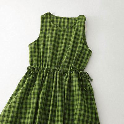 Buddha Stones Sleeveless Plaid Summer Midi Dress With Pockets - image 3