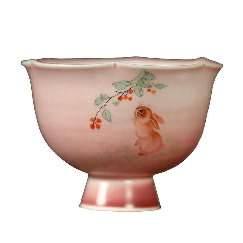 Buddha Stones Hand-painted Rabbit Orchid Flower Begonia Ceramic Teacup Kung Fu Tea Cup 75ml - image 4