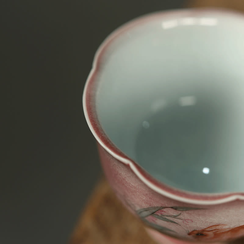 Buddha Stones Hand-painted Rabbit Orchid Flower Begonia Ceramic Teacup Kung Fu Tea Cup 75ml - image 10