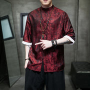 Foviel Summer Cashew Flowers Pattern Men's Frog-Button Half Sleeve Shirts