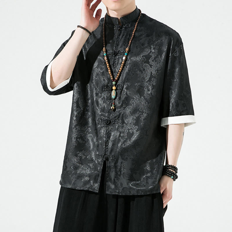 Buddha Stones Summer Cashew Flowers Pattern Men's Frog-Button Half Sleeve Shirts - image 14