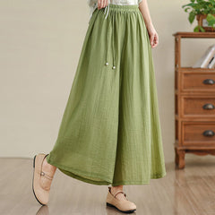 Buddha Stones Solid Color Elastic Waist Design Capri Cropped Women's Wide Leg Pants - YellowGreen - US12，UK/AU16，EU44 (3XL) - image 0