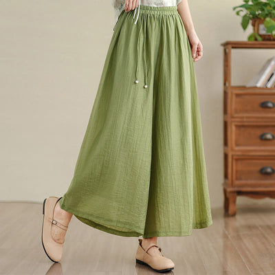 Buddha Stones Solid Color Elastic Waist Design Capri Cropped Women's Wide Leg Pants - YellowGreen - US12，UK/AU16，EU44 (3XL) - image 0