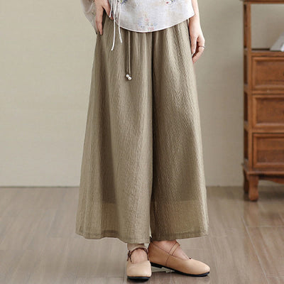Buddha Stones Solid Color Elastic Waist Design Capri Cropped Women's Wide Leg Pants - image 28