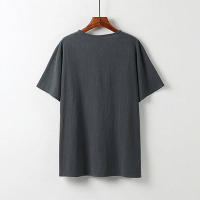 Buddha Stones Summer V-Neck Frog-Button Short Sleeve Clouds Embroidery Cotton Linen Men's Shirt - image 3