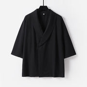 Foviel Summer V-Neck Lapel Half Sleeve Cotton Linen Men's Shirt