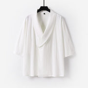 Foviel Summer V-Neck Lapel Half Sleeve Cotton Linen Men's Shirt