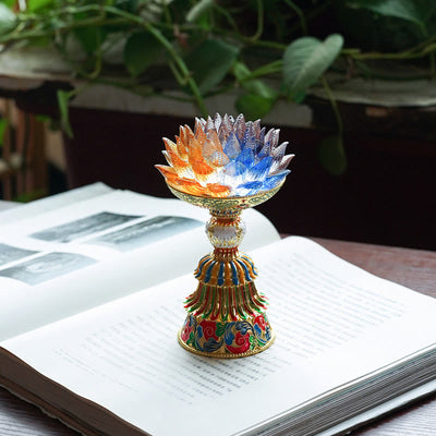 Buddha Stones Lotus Liuli Glass Eight Auspicious Symbols Base Enlightenment Home Decoration - image 14