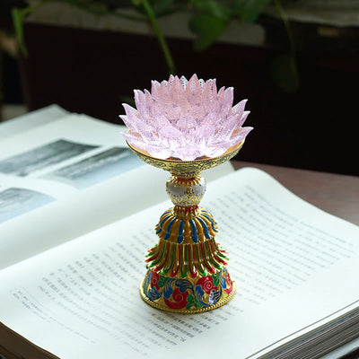 Buddha Stones Lotus Liuli Glass Eight Auspicious Symbols Base Enlightenment Home Decoration - Pink Lotus(9*14-16*6.8 cm) - Rechargeable - image 28
