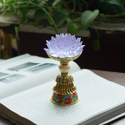 Buddha Stones Lotus Liuli Glass Eight Auspicious Symbols Base Enlightenment Home Decoration - Light Purple Lotus(9*14-16*6.8 cm) - Rechargeable - image 36