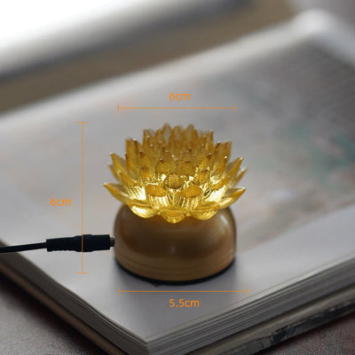Buddha Stones Lotus Liuli Glass Copper Brass New Begining Home Decoration - Golden Lotus Copper Brass Base(6*6*5.5 cm) - Plug-in - image 9