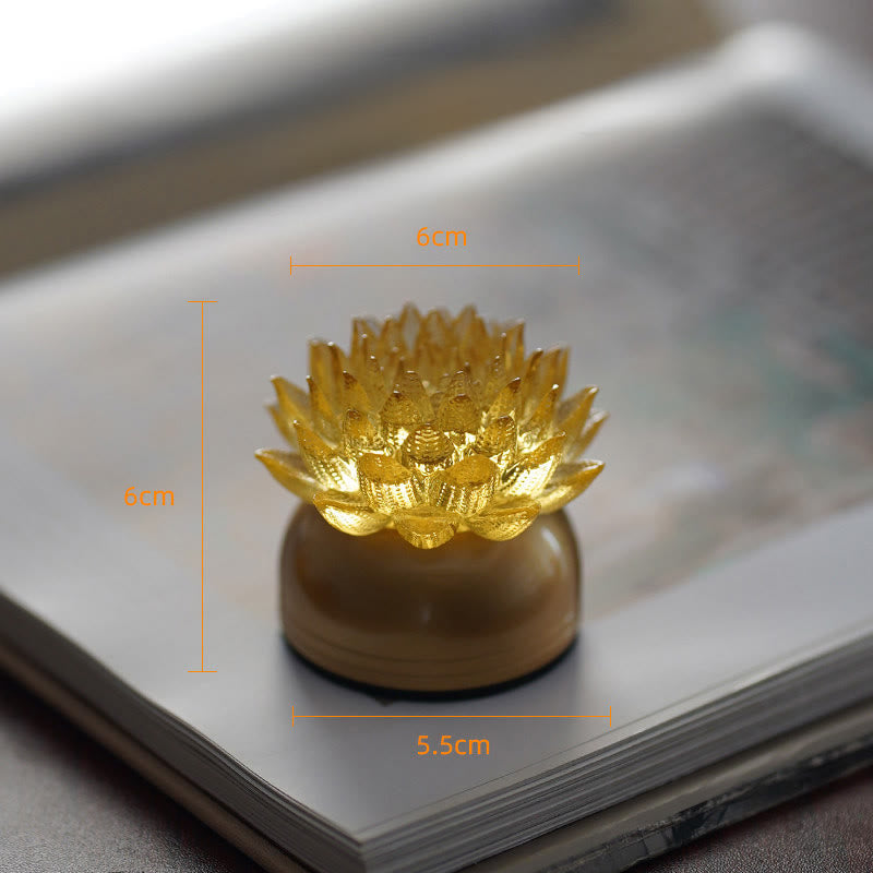 Buddha Stones Lotus Liuli Glass Copper Brass New Begining Home Decoration - Golden Lotus Copper Brass Base(6*6*5.5 cm) - Rechargeable - image 11