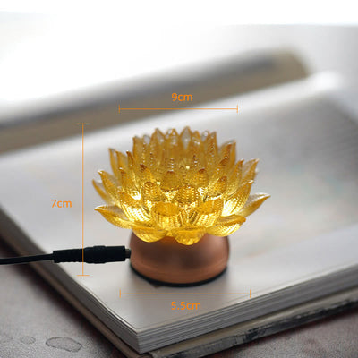 Buddha Stones Lotus Liuli Glass Copper Brass New Begining Home Decoration - Golden Lotus Aluminum Alloy Base(9*7*5.5 cm) - Plug-in - image 15