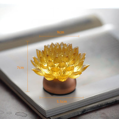 Buddha Stones Lotus Liuli Glass Copper Brass New Begining Home Decoration - Golden Lotus Aluminum Alloy Base(9*7*5.5 cm) - Rechargeable - image 16