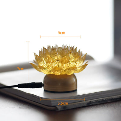 Buddha Stones Lotus Liuli Glass Copper Brass New Begining Home Decoration - Golden Lotus Copper Brass Base(9*7*5.5 cm) - Plug-in - image 21