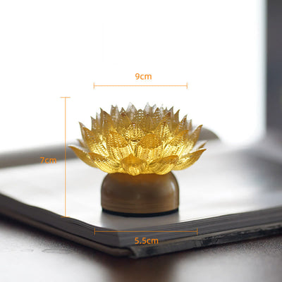 Buddha Stones Lotus Liuli Glass Copper Brass New Begining Home Decoration - Golden Lotus Copper Brass Base(9*7*5.5 cm) - Rechargeable - image 22