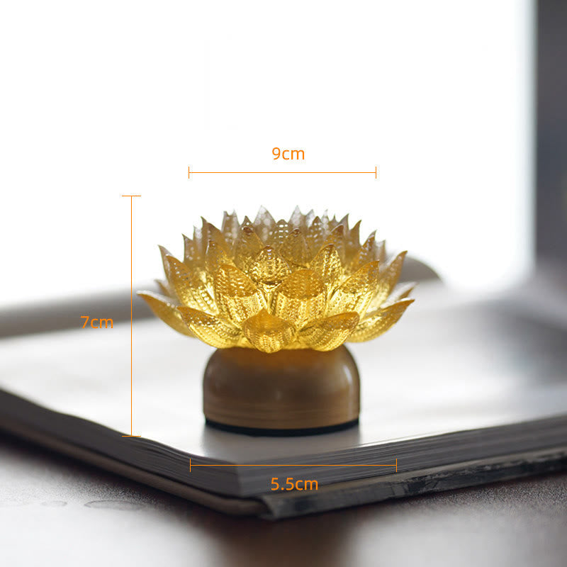 Buddha Stones Lotus Liuli Glass Copper Brass New Begining Home Decoration - Golden Lotus Copper Brass Base(9*7*5.5 cm) - Rechargeable - image 22