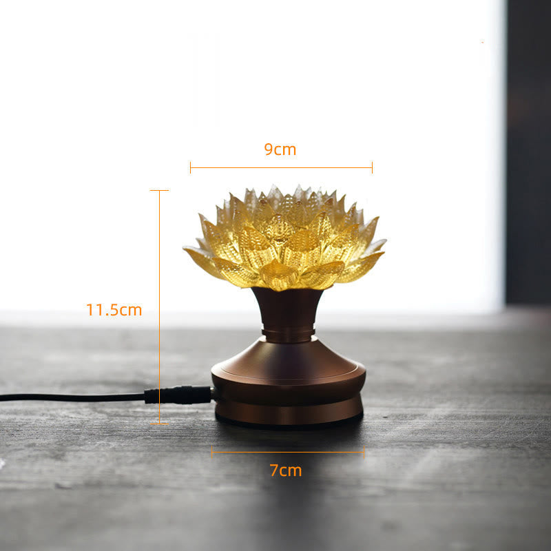 Buddha Stones Lotus Liuli Glass Copper Brass New Begining Home Decoration - Golden Lotus Aluminum Alloy Base(9*11.5*7 cm) - Plug-in - image 26