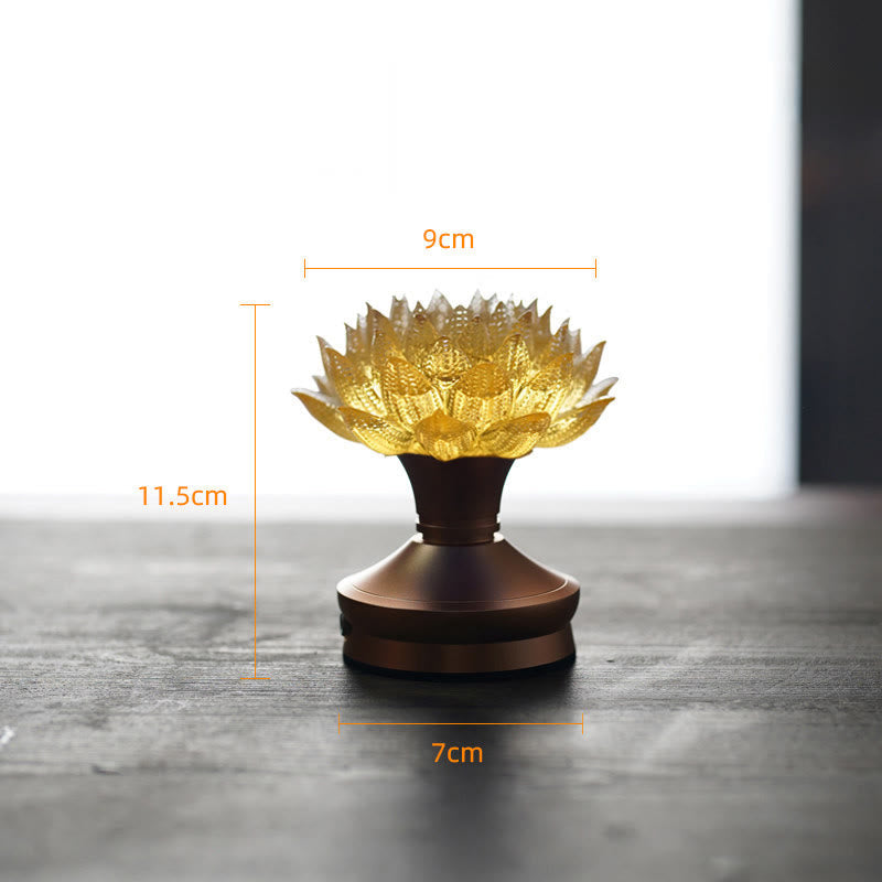 Buddha Stones Lotus Liuli Glass Copper Brass New Begining Home Decoration - Golden Lotus Aluminum Alloy Base(9*11.5*7 cm) - Rechargeable - image 27