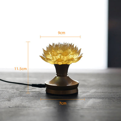 Buddha Stones Lotus Liuli Glass Copper Brass New Begining Home Decoration - Golden Lotus Copper Brass Base(9*11.5*7 cm) - Plug-in - image 30
