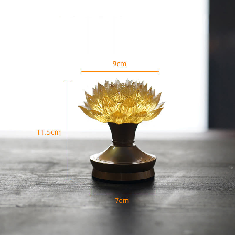 Buddha Stones Lotus Liuli Glass Copper Brass New Begining Home Decoration - Golden Lotus Copper Brass Base(9*11.5*7 cm) - Rechargeable - image 31