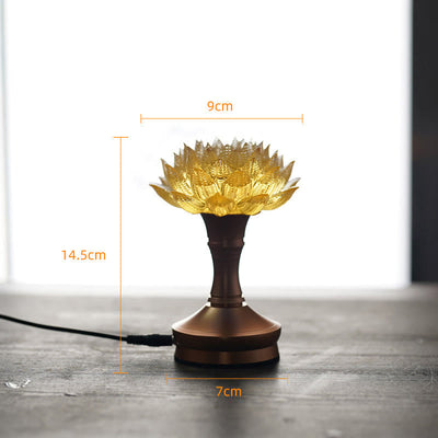 Buddha Stones Lotus Liuli Glass Copper Brass New Begining Home Decoration - Golden Lotus Aluminum Alloy Base(9*14.5*7 cm) - Plug-in - image 34
