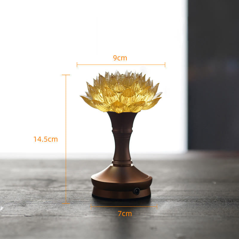 Buddha Stones Lotus Liuli Glass Copper Brass New Begining Home Decoration - Golden Lotus Aluminum Alloy Base(9*14.5*7 cm) - Rechargeable - image 35