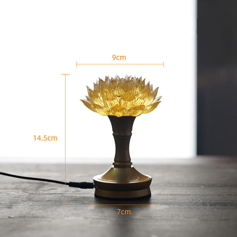Buddha Stones Lotus Liuli Glass Copper Brass New Begining Home Decoration - Golden Lotus Copper Brass Base(9*14.5*7 cm cm) - Plug-in - image 38