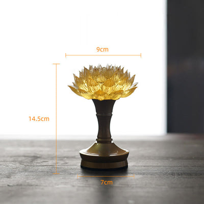 Buddha Stones Lotus Liuli Glass Copper Brass New Begining Home Decoration - Golden Lotus Copper Brass Base(9*14.5*7 cm cm) - Rechargeable - image 39
