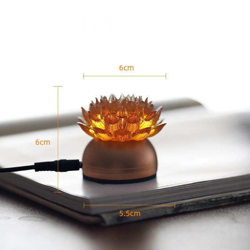 Buddha Stones Lotus Liuli Glass Copper Brass New Begining Home Decoration - Orange Lotus Aluminum Alloy Base(6*6*5.5 cm) - Plug-in - image 4