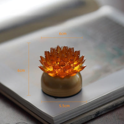 Buddha Stones Lotus Liuli Glass Copper Brass New Begining Home Decoration - Orange Lotus Copper Brass Base(6*6*5.5 cm) - Rechargeable - image 14