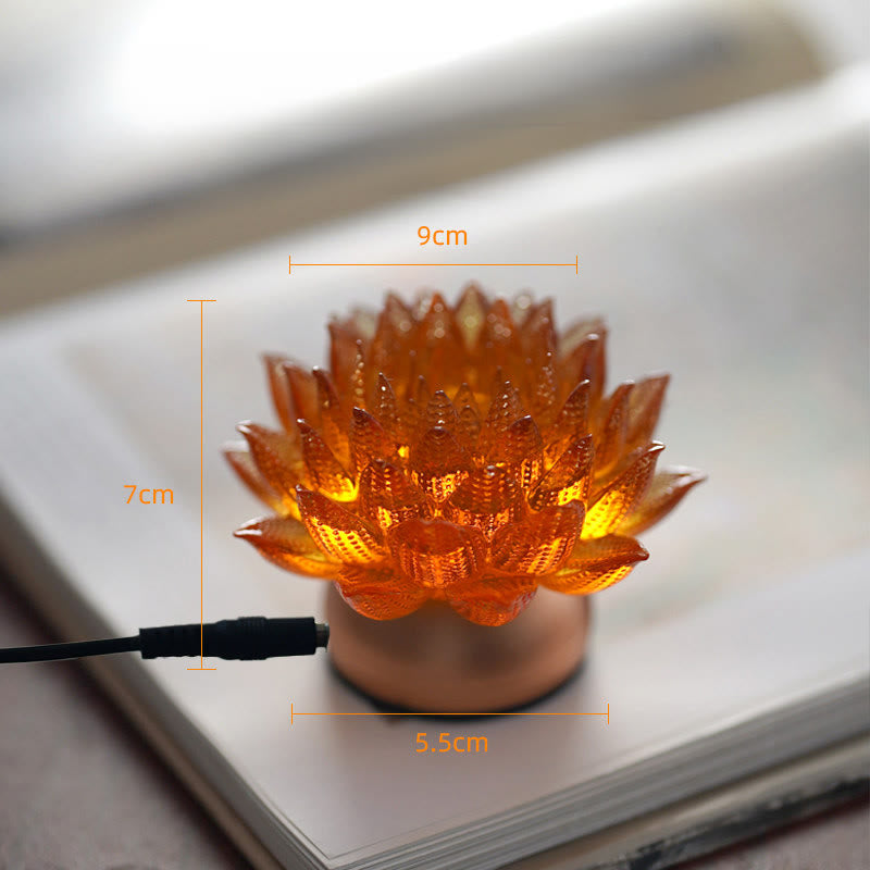 Buddha Stones Lotus Liuli Glass Copper Brass New Begining Home Decoration - Orange Lotus Aluminum Alloy Base(9*7*5.5 cm) - Plug-in - image 17