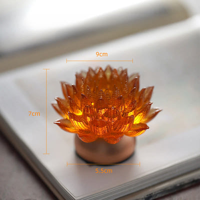 Buddha Stones Lotus Liuli Glass Copper Brass New Begining Home Decoration - Orange Lotus Aluminum Alloy Base(9*7*5.5 cm) - Rechargeable - image 18