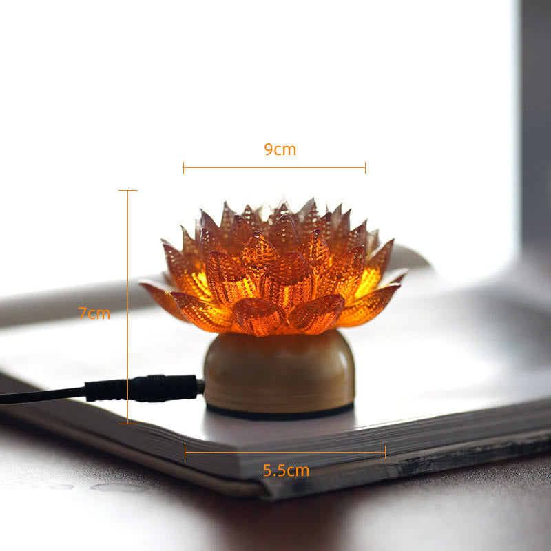 Buddha Stones Lotus Liuli Glass Copper Brass New Begining Home Decoration - Orange Lotus Copper Brass Base(9*7*5.5 cm) - Plug-in - image 24
