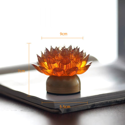 Buddha Stones Lotus Liuli Glass Copper Brass New Begining Home Decoration - Orange Lotus Copper Brass Base(9*7*5.5 cm) - Rechargeable - image 25